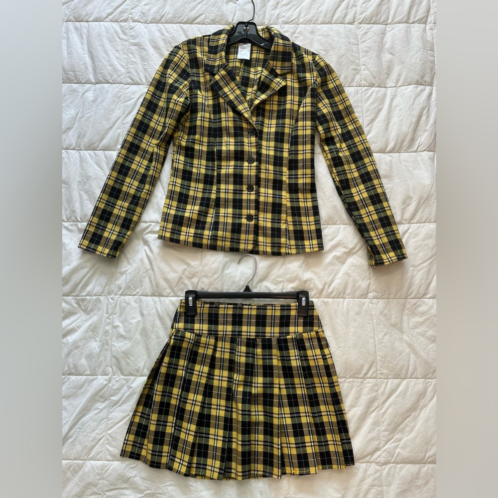 Dreamgirl Clueless Halloween Costume Yellow Plaid Jacket and Pleated Skirt Set